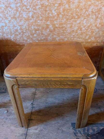 Wood Side Table with Parquetry Pattern Top image