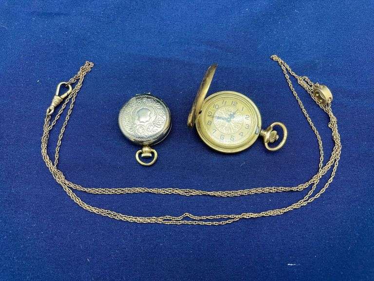 Two Pocket Watches with Chain - Clinton & Silver Tone image