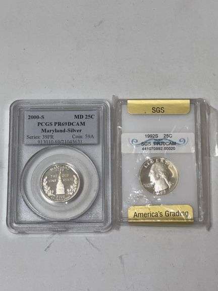 2000-S Maryland State Quarter PCGS PR69DCAM & 1992-S Quarter SGS PR70CAM image