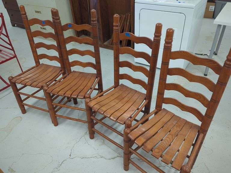 Set of Four Wooden Ladder Back Chairs image