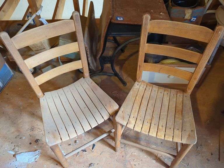 Set of Two Wooden Chairs with Slat Seats image