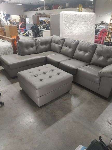 ASHLEY - SECTIONAL COUCH WITH MATCHING OTTOMAN - COUCH IS 2 PIECE WITH END LOUNGER - 119 INCHES WIDE image