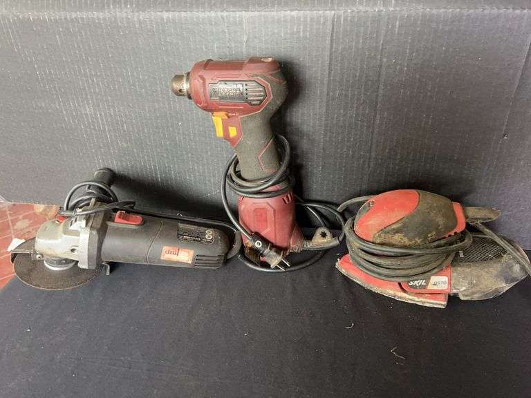 Power Tool Bundle: Chicago Electric Drill, Skil Octo Sander, and Drill Master Angle Grinder image