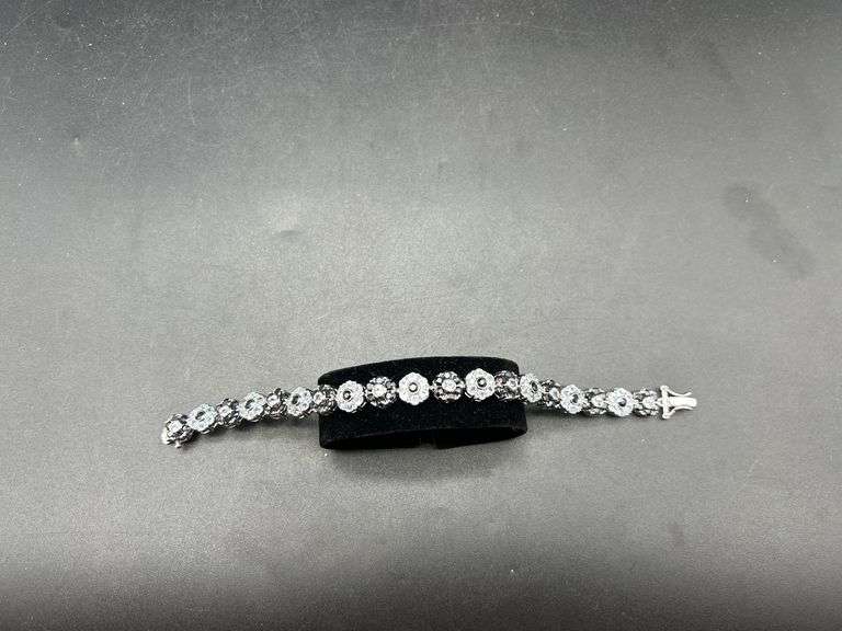 925 Sterling Silver Bracelet with Blue and Black Stones image