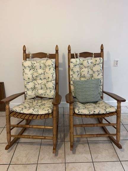 Pair of Wooden Rocking Chairs with Cushions image
