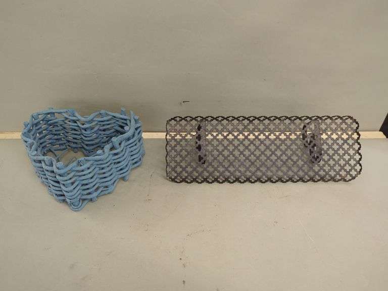 Wicker Heart Basket & Metal Candle Holder Set image
