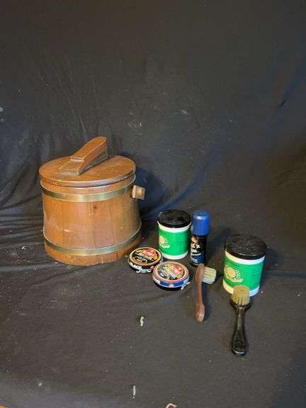 Shoe Shine Kit with Wooden Bucket, Polishes, and Brushes image