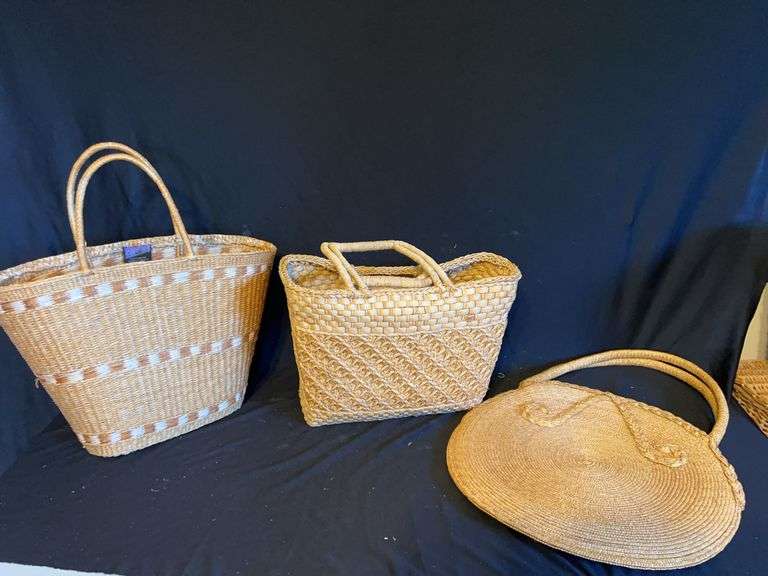 Three Woven Straw Tote Bags image