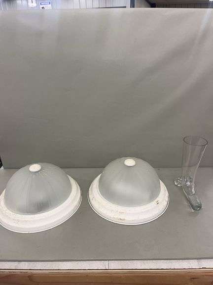 Two Ceiling Light Fixtures with Glass Boot Vase image