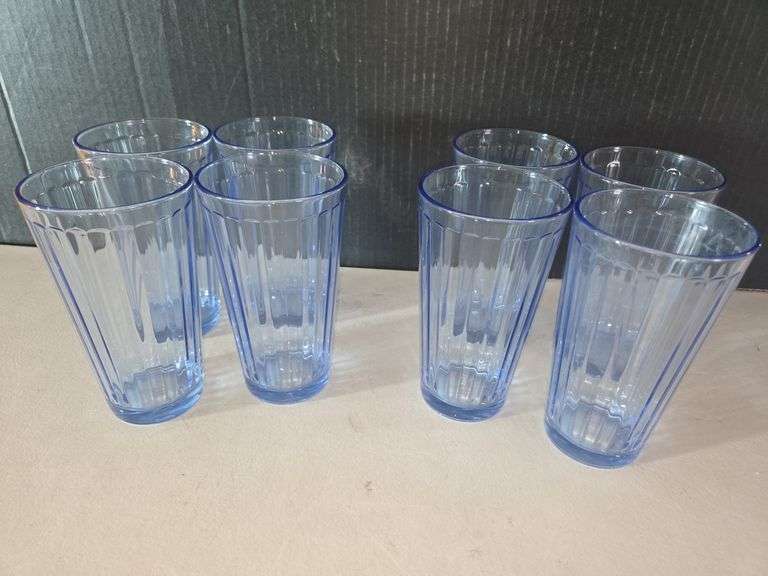 Set of 8 Blue Ribbed Drinking Glasses image