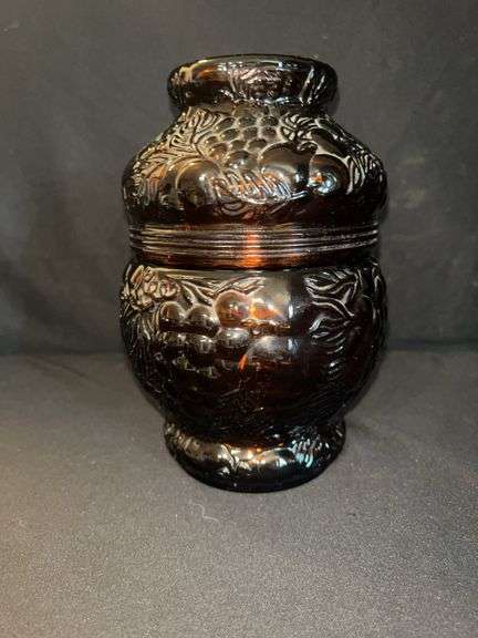 Amber Glass Apothecary Jar with Grape Design image