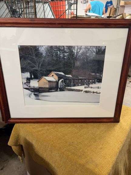 TWO BEUTIFUL MATCHING PICTURE SETS.  WINTER AND SUMMER.  CHERRY FRAMES image