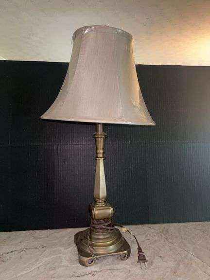 Brass Colored Metal Table Lamp with Fabric Shade image