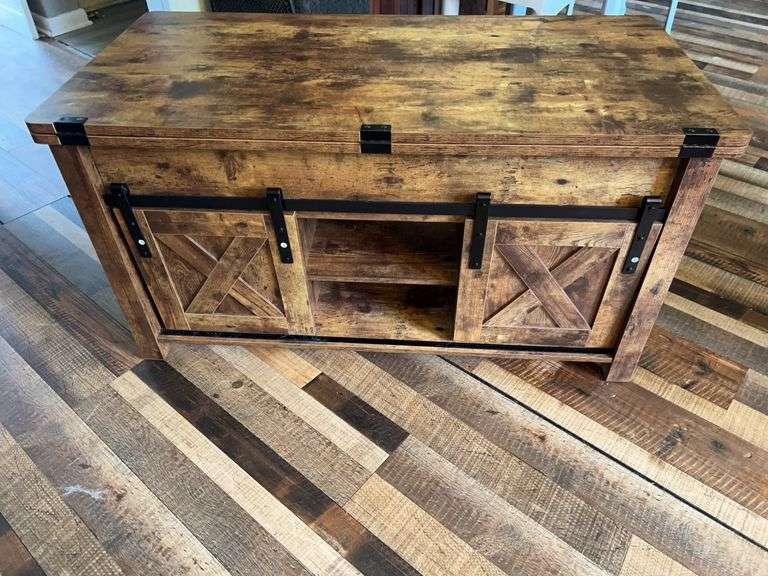 Rustic Style Lift-Top Coffee Table with Sliding Barn Doors image