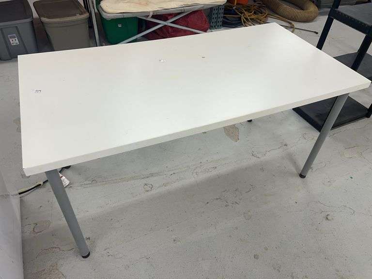 Modern White Top Table with Gray Legs image