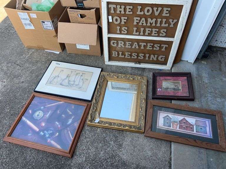 Assorted Framed Wall Decor: Pictures, Mirror, and Wall Hanging image