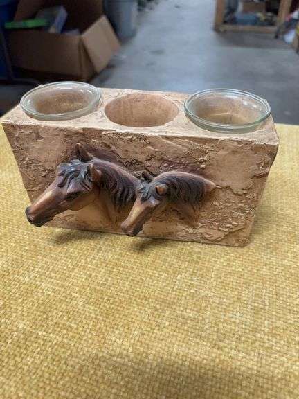 HORSE CANDLE HOLDER.  MISSING GLASS IN THE MIDDLE image