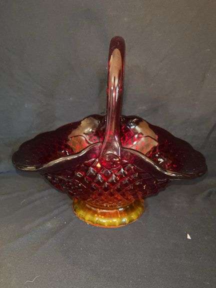 Ruby Red Art Glass Basket with Handle image