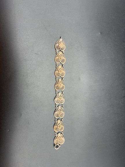 ANTIQUE STERLING SILVER FILIGREE HEART BRACELET image