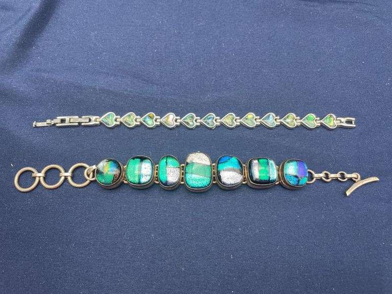 Two Sterling Silver Dichroic Glass Bracelets image
