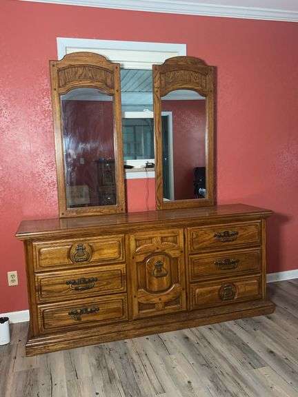Wood Dresser with Mirrors - 9 Drawers image