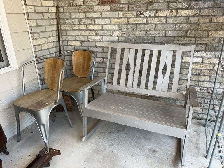 Rocking Bench and Metal Chair Set image