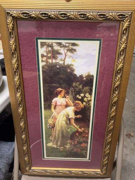 TWO WOMEN PICKING FLOWERS PICTURE image