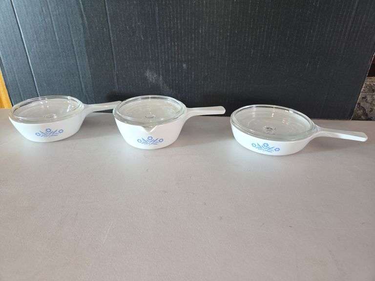 Set of 3 Corning Ware Cornflower P-81-B 1-Pint Sauce Makers with Lids image
