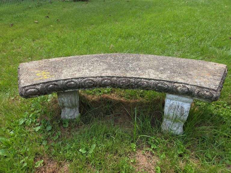 Concrete Curved Garden Bench with Decorative Trim image