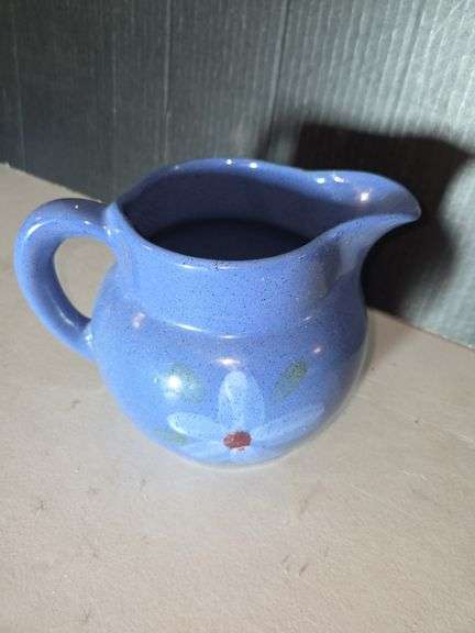 Blue Ceramic Creamer Pitcher with Floral Design image