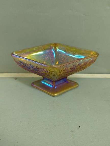 Iridescent Carnival Glass Footed Dish image