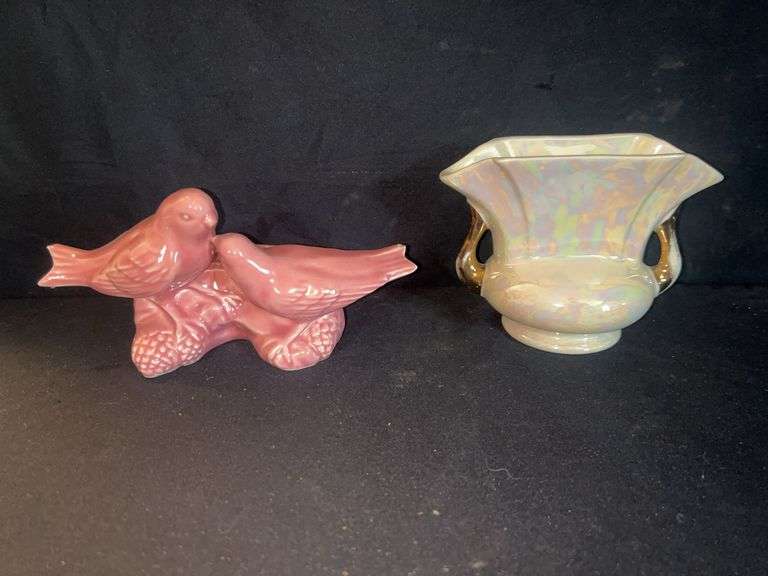 Ceramic Bird Planter and Iridescent Vase Set image