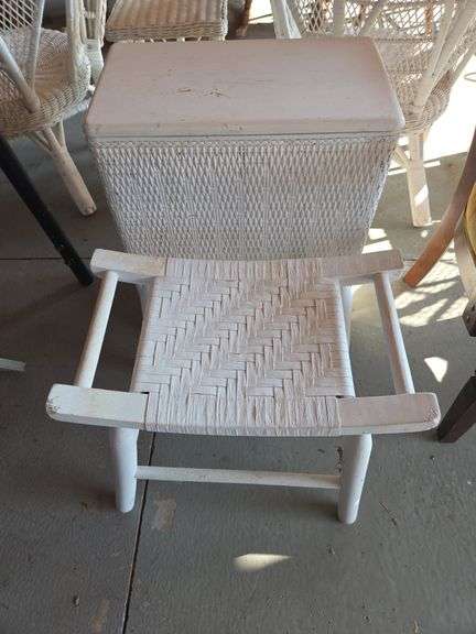 White Wicker Storage Box and Footstool image