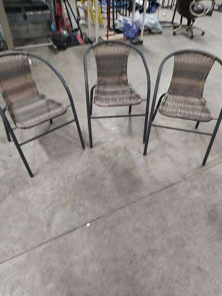 3 WICKER AND METAL FRAME PATIO CHAIRS - 17 INCHES FLOOR TO SEAT image