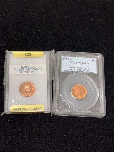 Two Slabbed US Cents - 1955-D & 2001-S image