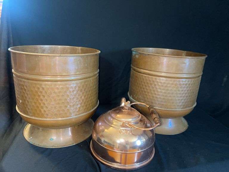 Copper Kettle and Pedestal Planters (Set of 3) image
