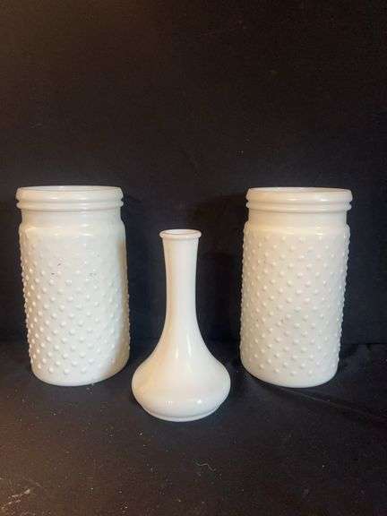 White Milk Glass Vases and Jars - Hobnail Detail image
