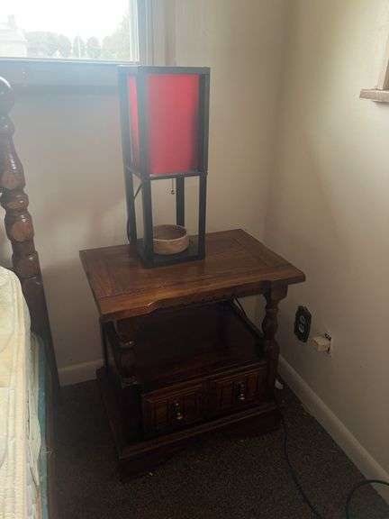 Wood End Table and Modern Lamp image