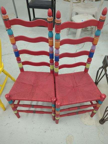 Pair of Hand-Painted Chairs with Woven Seats image