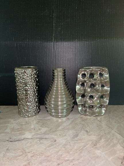 Set of Three Decorative Silver Vases image