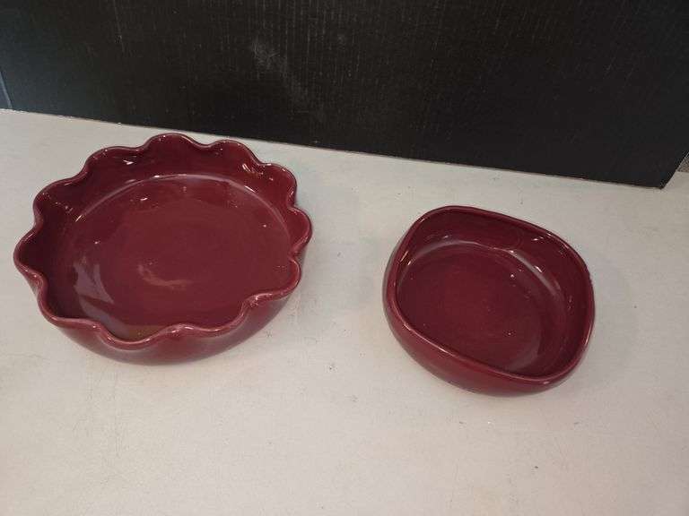 Set of Two Burgundy Ceramic Dishes - Signed "BB" image