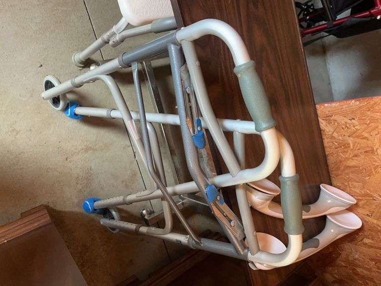 Adjustable Height Rolling Shower Chair and Bath Grab Handles image