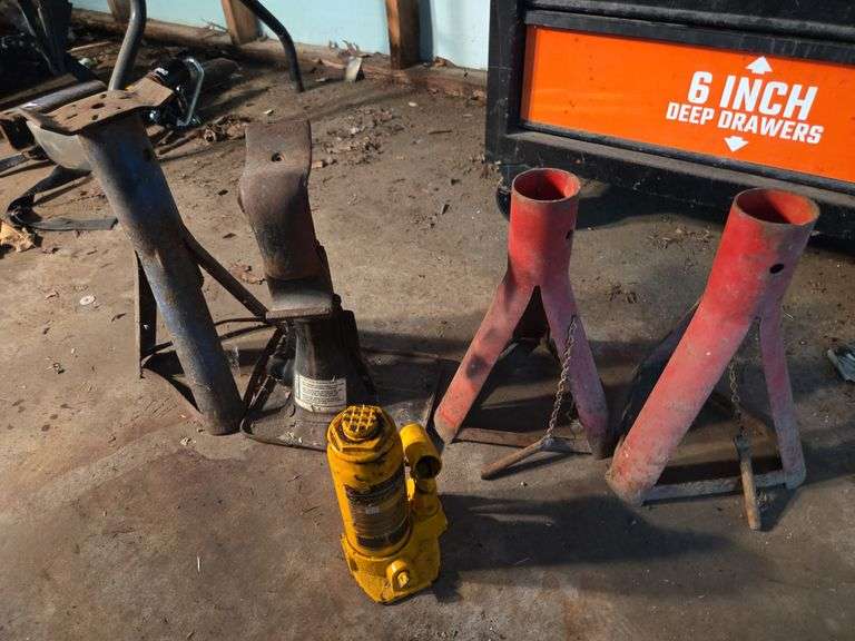 Hydraulic Bottle Jack and Assorted Jack Stands image