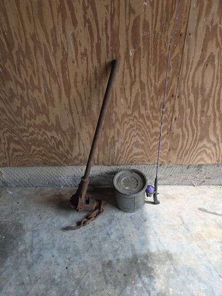 High Lift Jack, Bait Bucket, and Fishing Pole image