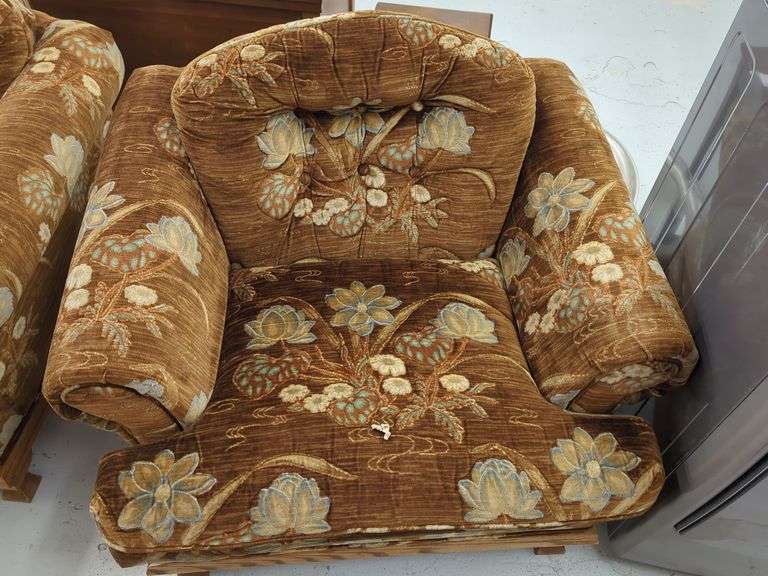 Floral Upholstered Armchair with Rolled Arms image