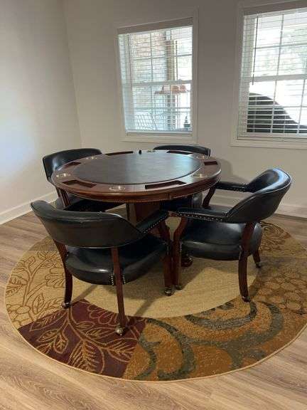 Round Game Table with 4 Leather Chairs image