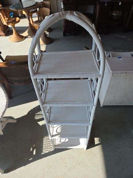 White Wicker Display Shelf with Floral Design image