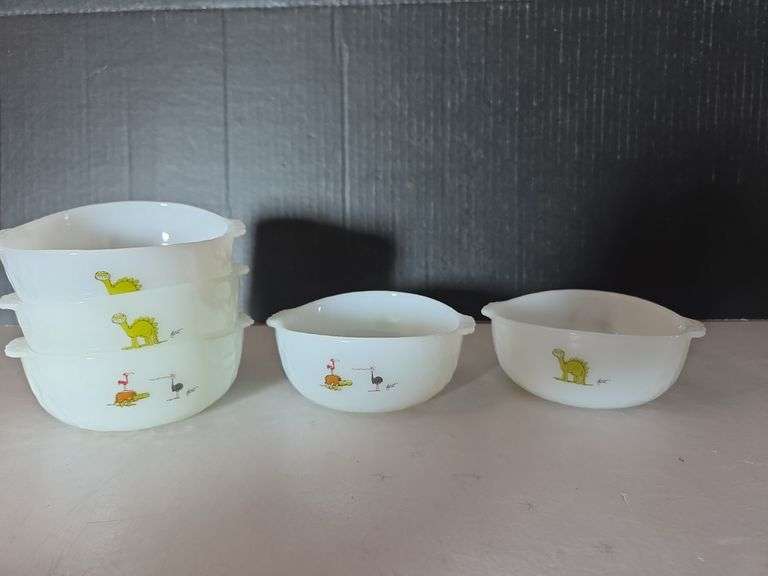 Fire King Oven-Proof Bowls with Cartoon Animal Designs - Set of 5 image