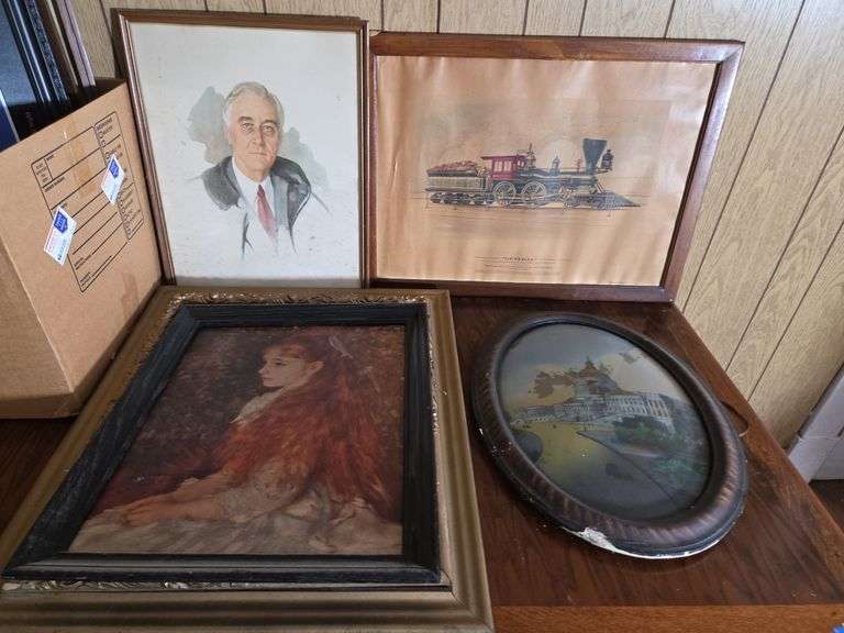 Assorted Framed Prints: FDR Portrait, Steam Train "General", and More image