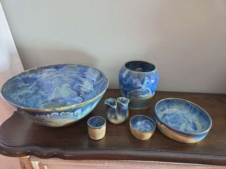 Collection of Handmade Pottery Bowls, Dishes, and Vase image